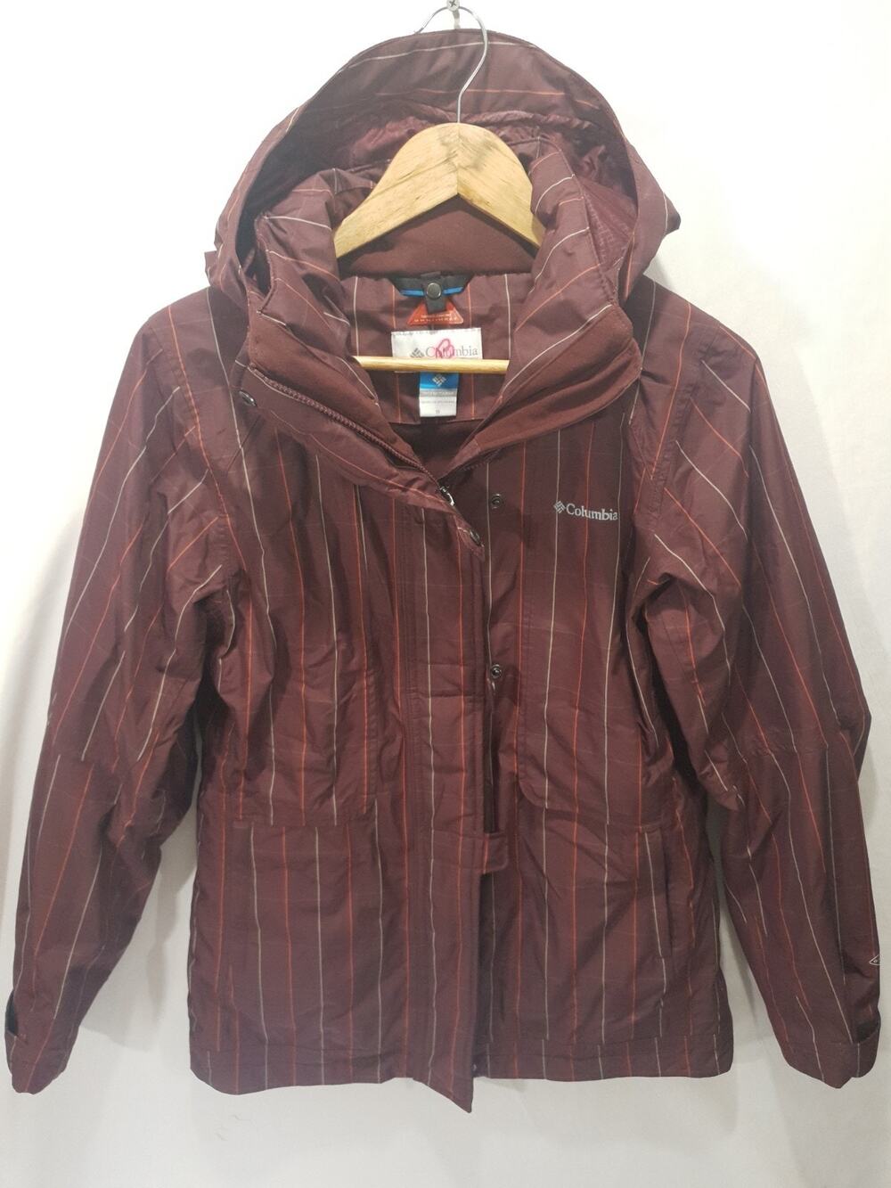 Columbia Omni Heat Jacket Womens M Medium Maroon Pinstripe Interchange Ski Shell